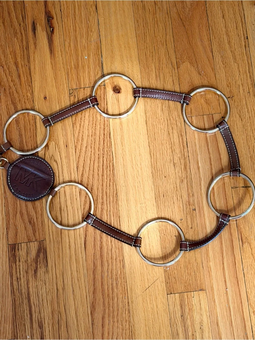 Michael Kors Dark Brown Leather Ring-Link Belt with Gold Rings